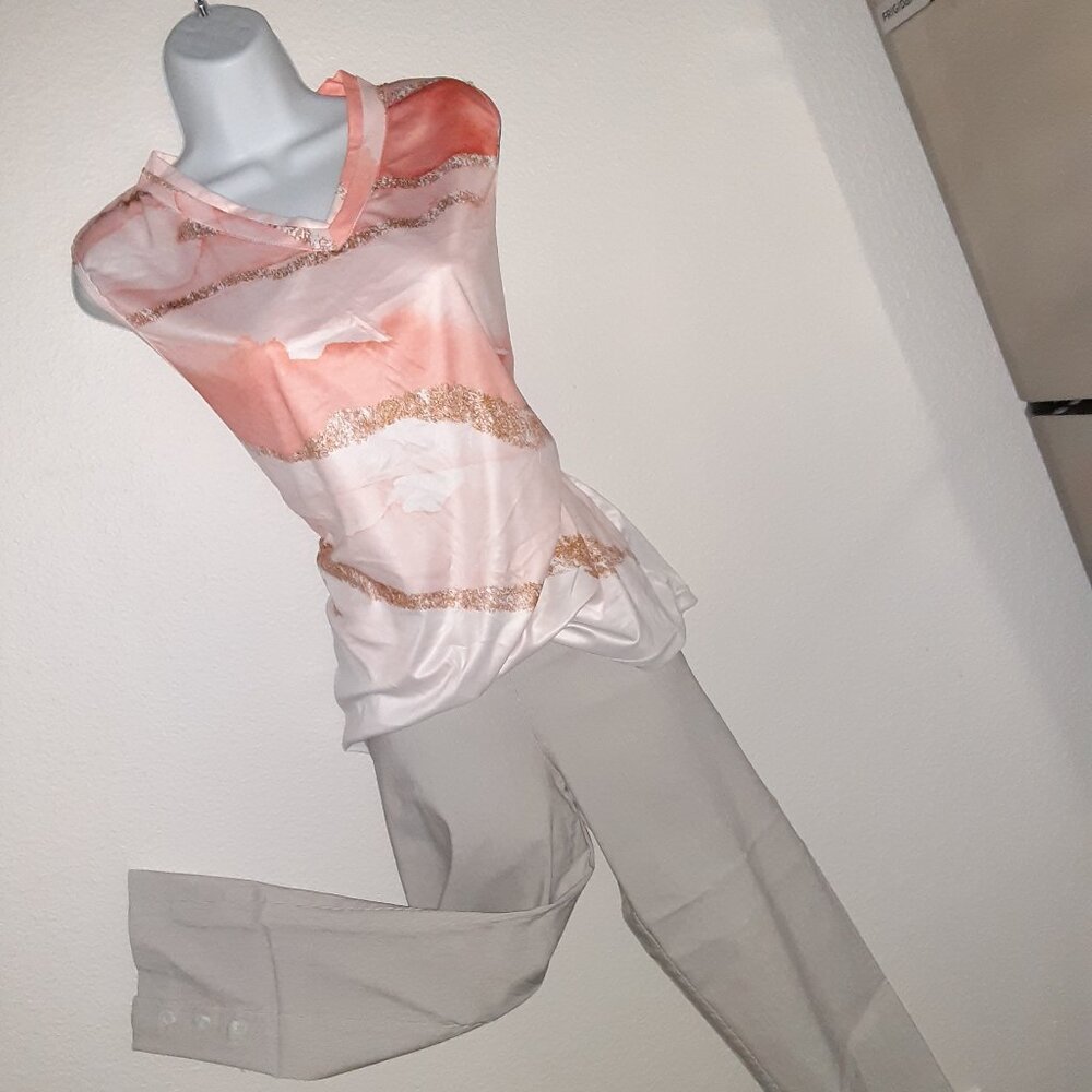 Peach Top Sz XL * Counterparts Pull-on Capris * Sz 16 * Tan & White Pinstripe *